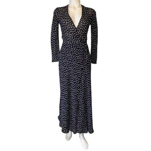 Reformation Navy Blue and White Floral Semi Sheer Wrap Maxi Dress Size XS - Picture 9 of 14